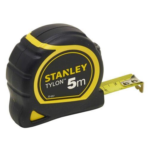 Stanley 1-30-697 - Mètre Tylon Bi matière 5m X 19mm - Ruban Anti-Corrosion - Blocage Du Ruban - Position Du Zéro Réel - Clas