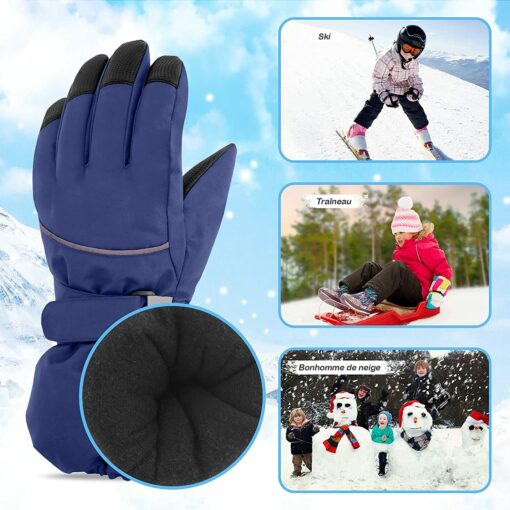 Gants Hiver Enfant Gant Ski pour Garçons Gants Chauds pour Filles avec Doublure en Polaire Mitaines Ski de Protection Imperméa – Image 21