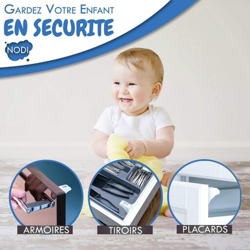 10 Bloque Porte Invisible + 2 clés + BONUS - NODI - HAUTE QUALITÉ - Sécurité placard et tiroir - bébé et enfant - Solution – Image 11