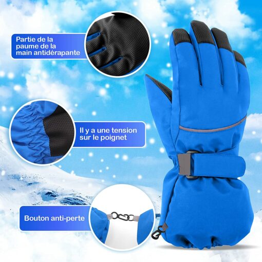 Gants Hiver Enfant Gant Ski pour Garçons Gants Chauds pour Filles avec Doublure en Polaire Mitaines Ski de Protection Imperméa – Image 9