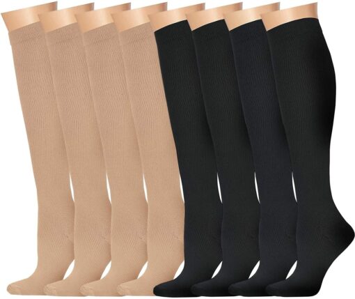 beusilay Chaussettes de Compression(3/8 Paires) pour Hommes et Femmes (15-25 mmHg)-pour Sportifs,Voyage en Avion,infirmiers,cour – Image 36