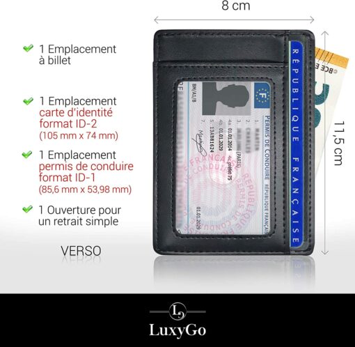 Porte Carte De Credit et Pièce Identité Minimaliste - Protection Cartes Bleue sans Contact - Petit Etui Cuir Slim Protege Cont – Image 17