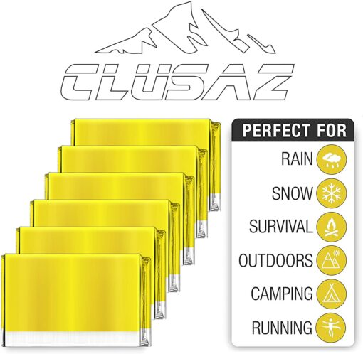 CLUSAZ® 6 Couvertures de Survie XL (210cm x 160cm) - Retient 90% de la Chaleur, Imperméable, Coupe-Vent, Parfait pour le Ski, – Image 2