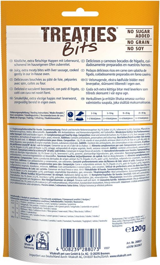 Vitakraft Treaties Bits Pâtée de Foie, Friandise Snack à la Viande Qualité Premium pour Chien, 1 Sachet de 120 g – Image 3