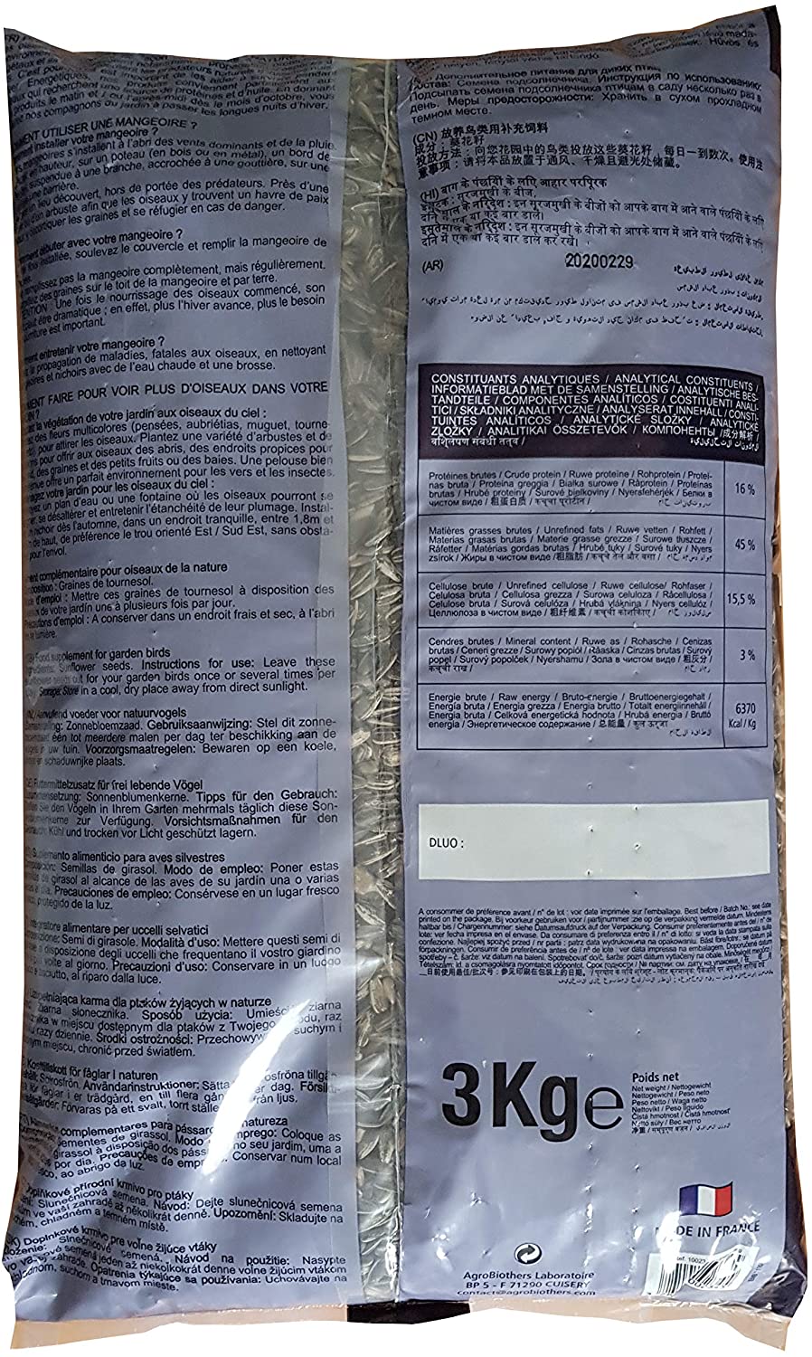 Aimé - Graines de Tournesol - Nourriture pour Oiseaux du Ciel - Source de Protéines et Matière Grasses - Made in France - Sac – Image 2