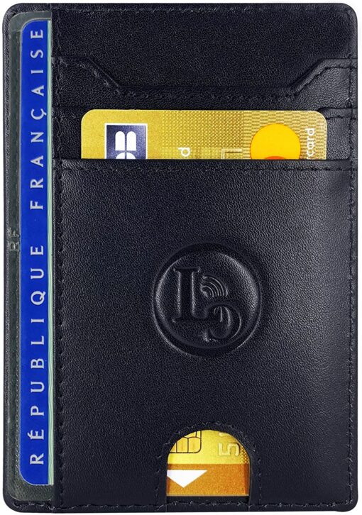 Porte Carte De Credit et Pièce Identité Minimaliste - Protection Cartes Bleue sans Contact - Petit Etui Cuir Slim Protege Cont – Image 15