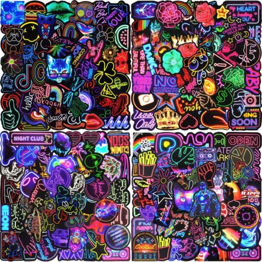 Stickers 200 Pcs Autocollants Marque Néons Sticker VSCO Waterproof Vinyle Stickers Aesthetic Pour Ordinateur Portable Skate Pho