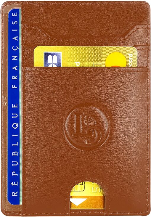 Porte Carte De Credit et Pièce Identité Minimaliste - Protection Cartes Bleue sans Contact - Petit Etui Cuir Slim Protege Cont