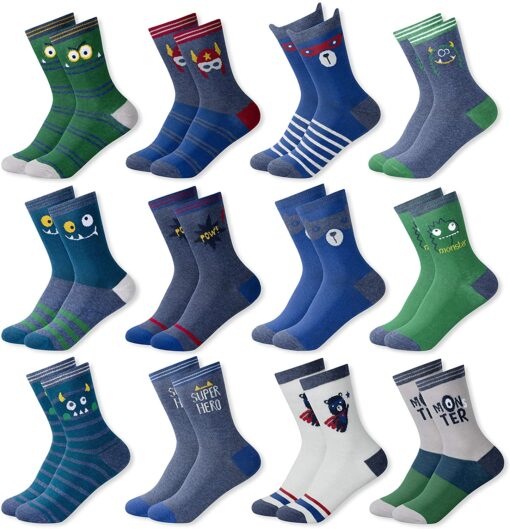 MC.TAM Chaussettes Colorées Garçon Basses Hautes Lot de 12 90% Coton – Image 17