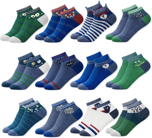 MC.TAM Chaussettes Colorées Garçon Basses Hautes Lot de 12 90% Coton – Image 77