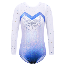  Fille Justaucorps de Gymnastique avec Paillettes Manches Longues en Tulle