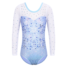 Fille Justaucorps de Gymnastique avec Paillettes Manches Longues en Tulle 