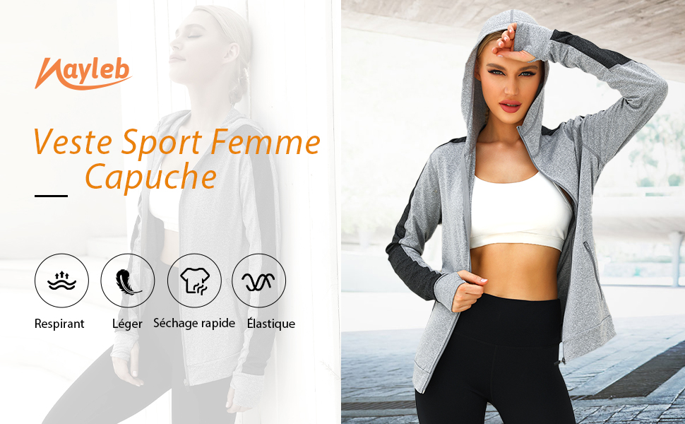 veste de sport femme veste à capuche femme respirant sweat sport femme zipper sweat femme capuche