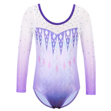 Fille Justaucorps de Gymnastique avec Paillettes Manches Longues en Tulle 