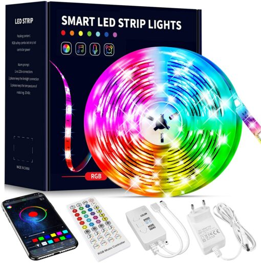 Beaeet Ruban Led 10M, Bande Led 5050 RGB , Led Ruban Lumineuse Flexible Multicolore avec Télécommande 40 Touches，Utilisé pour la décoration de maison de chambre à coucher (1x10M)