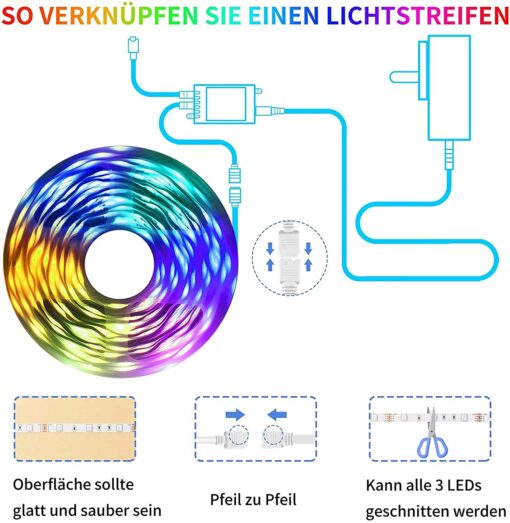 Ksipze Led Chambre 10M Ruban Led Lumière Led Décorative Multicolore, Bande Led, Rgb Guirlande Lumineuse Dimmable avec Télécommande, Ruban Auto-adhésif (2X5M) – Image 3