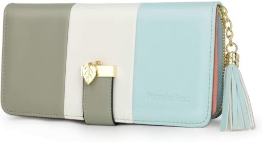 Portefeuille Femme Cuir Porte Monnaie Porte-chéquiers Porte-Cartes pour 11 Cartes, Gris/Blanc/Beige – Image 72