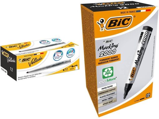 BIC Velleda 1741 Feutres pour Tableau Blanc Effaçables à Sec, Pointe Conique Moyenne - Bleu, Blister de 4