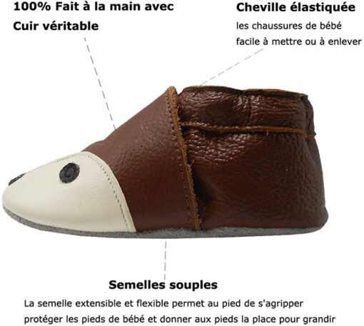 YIHAKIDS Bébé Filles Garçons Chaussures Cuir Souple Enfant Chaussons Cuir Doux Chaussures Premiers Pas – Image 9