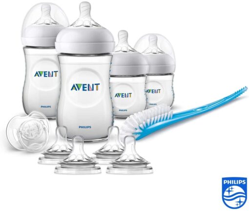 Philips Avent SCD301/02 Kit nouveau-né Natural, 2 Biberons 260ml + 2 Biberons 125ml + 1 sucette + 4 tétines + 1 brosse – Image 2