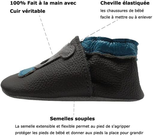 YIHAKIDS Bébé Filles Garçons Chaussures Cuir Souple Enfant Chaussons Cuir Doux Chaussures Premiers Pas – Image 29