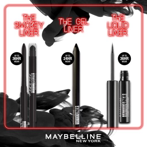 Maybelline New-York - Coffret de 8 Crayons Gel Effet Tatouage - Tattoo Liner - Teintes: Noir (900), Gris (901), Marron (910), – Image 40