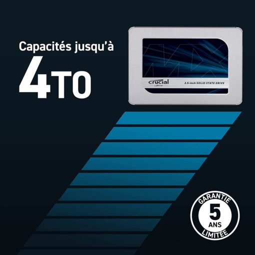 Crucial 500Go CT500MX500SSD1 SSD interne MX500-jusqu’à 560 Mo/s (3D NAND, SATA, 2,5 pouces) – Image 2