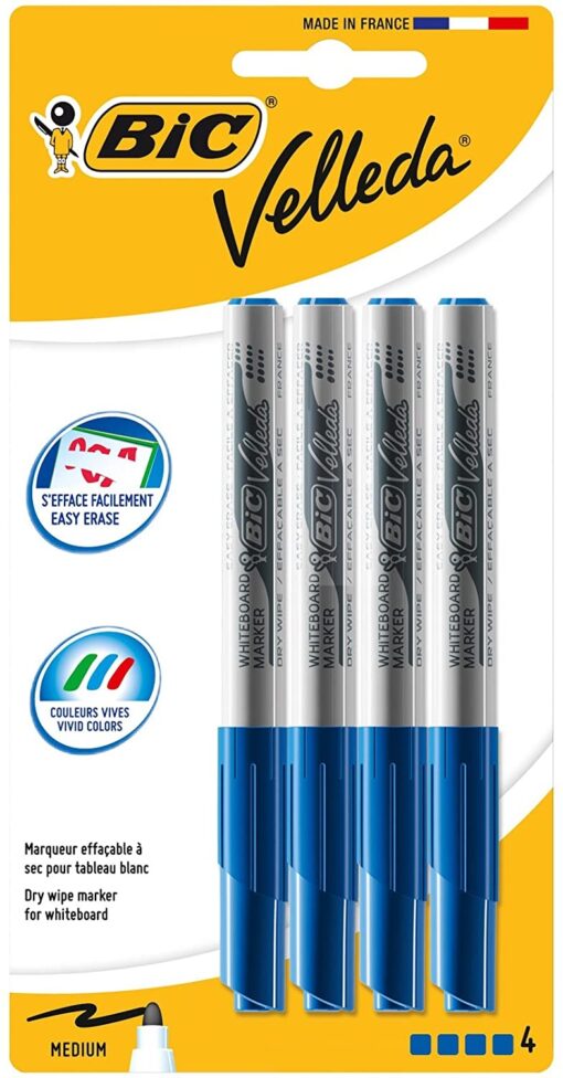 BIC Velleda 1741 Feutres pour Tableau Blanc Effaçables à Sec, Pointe Conique Moyenne - Bleu, Blister de 4 – Image 8