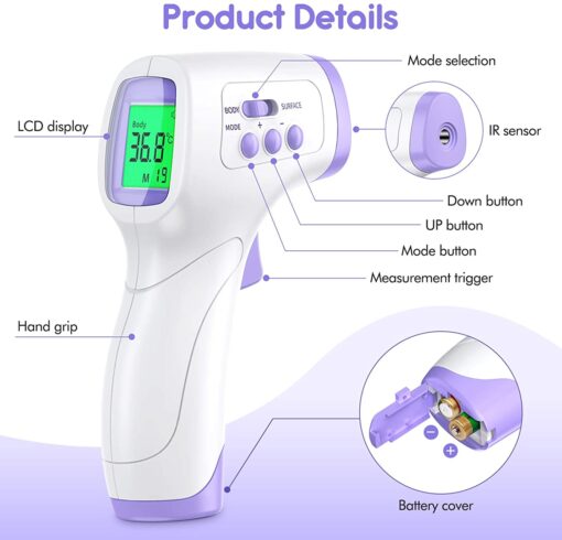 Thermometre Frontal Adulte, KKmier Thermometre sans Contact avec Affichage à LCD, Thermomètre Frontal Infrarouge Bébé Enfant – Image 2