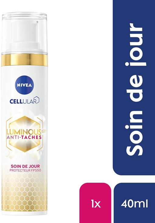 NIVEA Cellular Luminous 630® Soin de Jour Protecteur FPS 50 anti-taches (1 x 40 ml), soin visage enrichi en Acide hyaluronique – Image 2