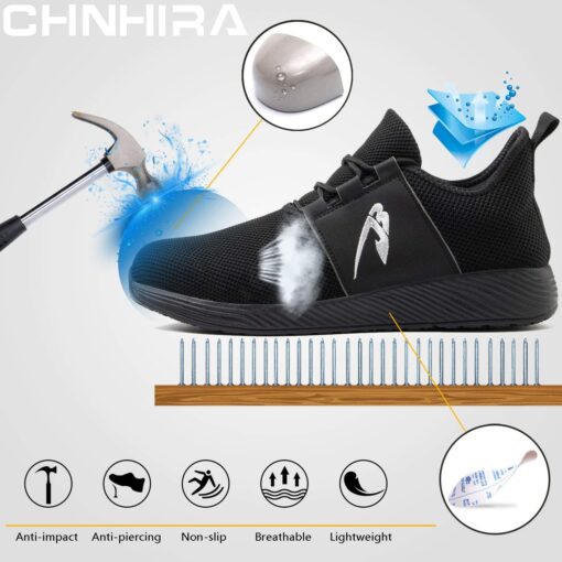 CHNHIRA Chaussures de Securité Homme Embout Acier Protection Antidérapante Anti-Perforation Chaussures de Travail Unisexes – Image 3