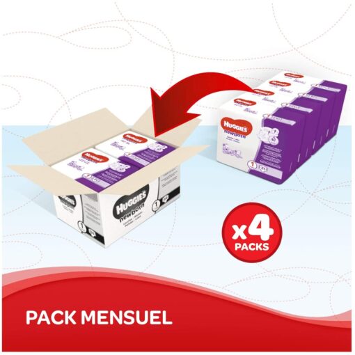 Huggies, Couches bébé Taille 1 (2-5 kg), Nouveau-nés, Unisexe, Avec indicateur d’humidité, Pack 1 mois de consommation, – Image 14