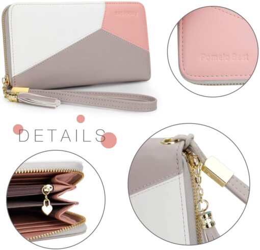 Portefeuille Femme Cuir Porte Monnaie Porte-chéquiers Porte-Cartes pour 11 Cartes, Gris/Blanc/Beige – Image 21