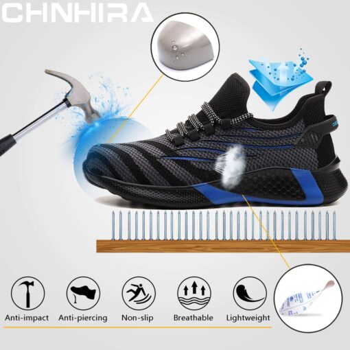 CHNHIRA Chaussures de Securité Homme Embout Acier Protection Antidérapante Anti-Perforation Chaussures de Travail Unisexes – Image 48