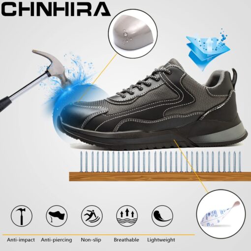 CHNHIRA Chaussures de Securité Homme Embout Acier Protection Antidérapante Anti-Perforation Chaussures de Travail Unisexes – Image 35