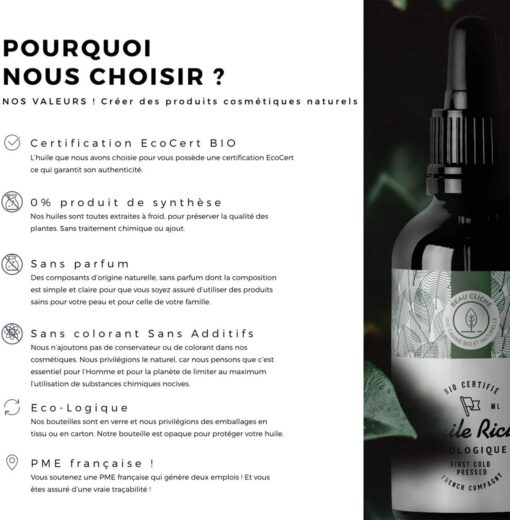 50ml Huile de Ricin Bio, Pressée à froid, Pure - Soin 100% Naturel stimule et fortifie la pousse des cheveux, barbe, cils, – Image 2