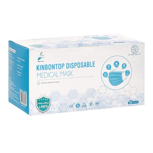 Kinbontop Masque Chirurgical médical Masque de Protection Masque jetable type IIR, Certification CE, à 3 plis, lot de 50 – Image 12