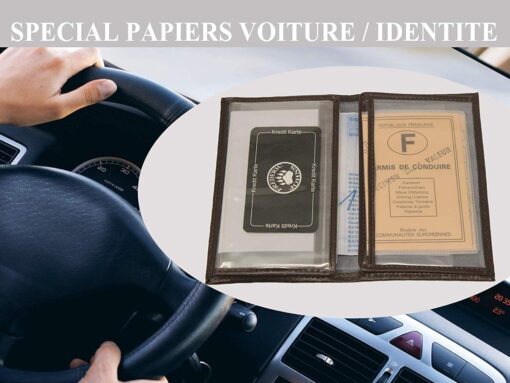 Frédéric Johns® - Porte Papier Voiture en Croute de Cuir - Format 4 Volets - étui Carte Grise, permis, Carte d'identité, – Image 17