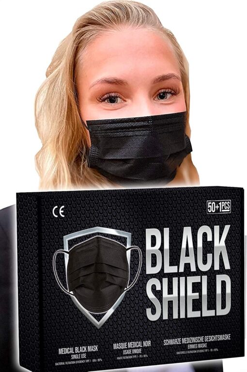 Black Shield - Certification CE - Masque chirurgical MEDICAL noir - Lot de 50 - TYPE 1 - Filtration EFB 95% - EN14683 – Image 3