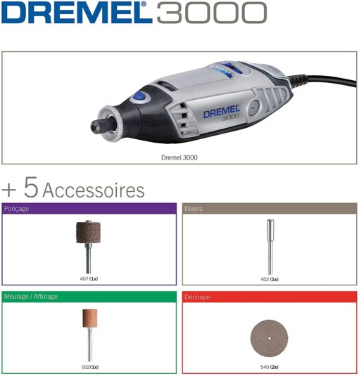 Dremel 3000 Outil Rotatif Multifonction 130W avec 15 Accessoires et 1 Sac, Vitesse Variable 10000-33000 tr/min pour Découper, – Image 16