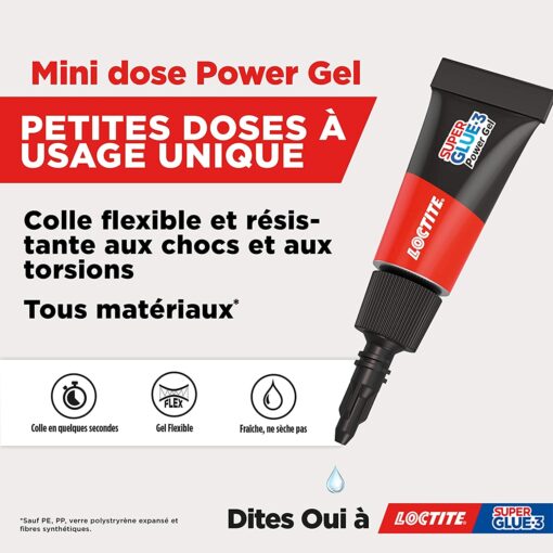 Loctite Super Glue-3 Power Gel Mini dose, colle forte enrichie en caoutchouc, lot de 3 tubes 1 g & Super Glue-3 Précision, – Image 4