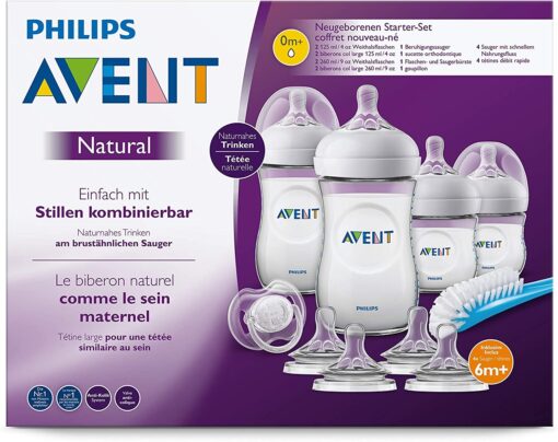 Philips Avent SCD301/02 Kit nouveau-né Natural, 2 Biberons 260ml + 2 Biberons 125ml + 1 sucette + 4 tétines + 1 brosse – Image 7