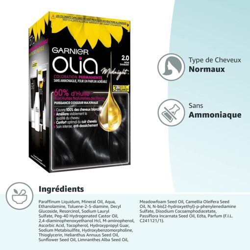 Garnier Olia Coloration Permanente sans Ammoniaque 1.10 Noir Saphir – Image 20