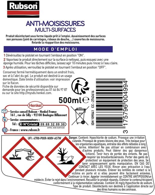 Rubson Vaporisateur Anti-Moisissures, Spray nettoyant puissant qui élimine la moisissure en 10 minutes. 500 ml & STARWAX Brosse – Image 22