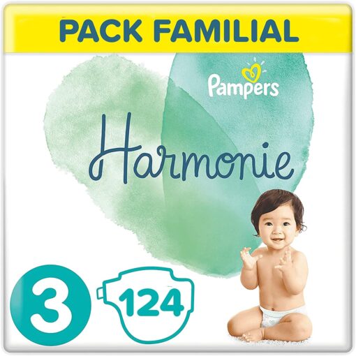 Pampers Couches Harmonie Taille 1 (2-5kg) 0% de compromis, 100% d'absorption, Ingrédients d'origine végétale,