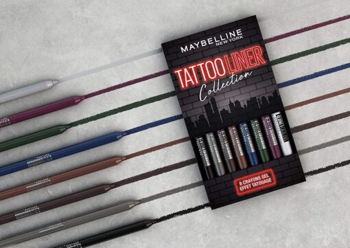 Maybelline New-York - Coffret de 8 Crayons Gel Effet Tatouage - Tattoo Liner - Teintes: Noir (900), Gris (901), Marron (910), – Image 43