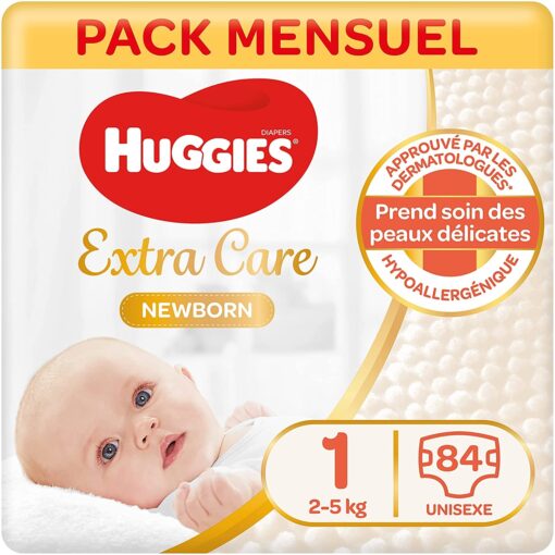 Huggies, Couches bébé Taille 1 (2-5 kg), Nouveau-nés, Unisexe, Avec indicateur d’humidité, Pack 1 mois de consommation, – Image 13