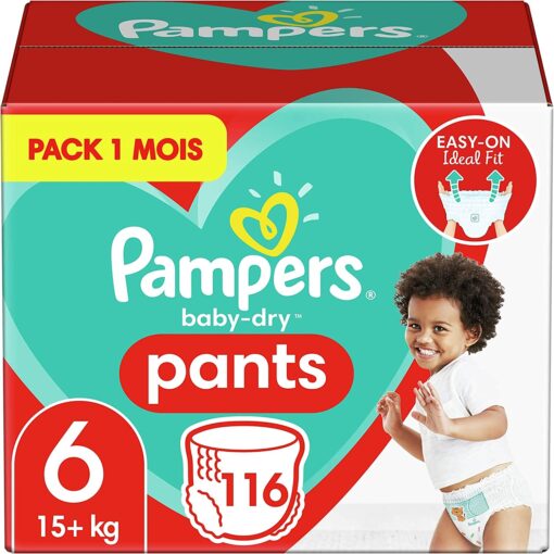 Pampers Couches-Culottes Baby-Dry Pants Taille 3 (6-11kg) Maintien 360° pour Éviter les Fuites, Faciles à Changer, 180 – Image 18