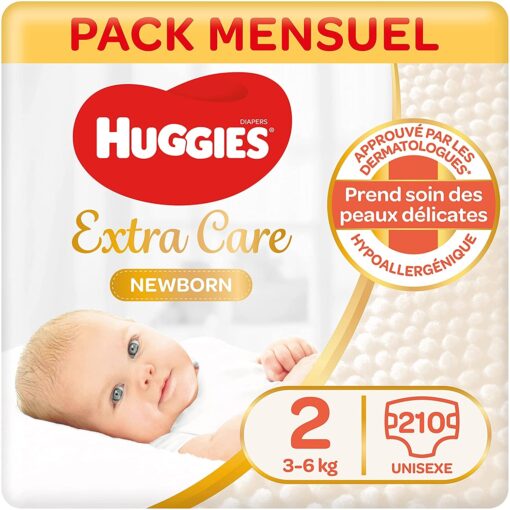 Huggies, Couches bébé Taille 1 (2-5 kg), Nouveau-nés, Unisexe, Avec indicateur d’humidité, Pack 1 mois de consommation, – Image 7