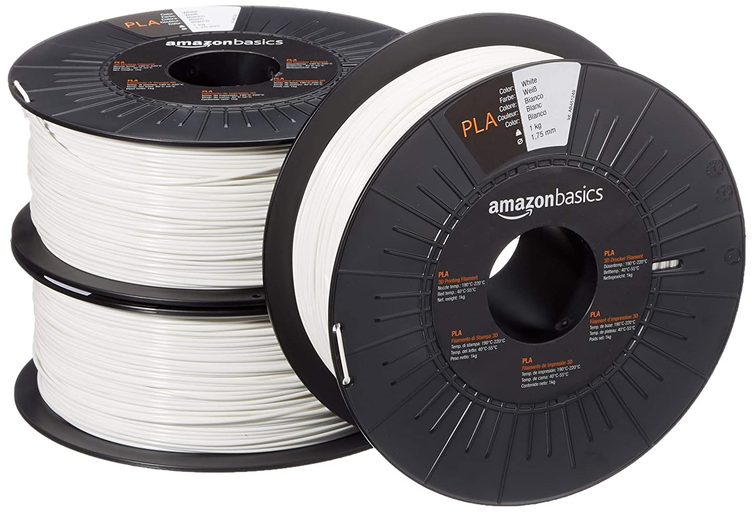 Basics Filament PLA pour imprimante 3D, 1,75 mm, Noir, Bobine, 1 kg,  3 Bobines – uii